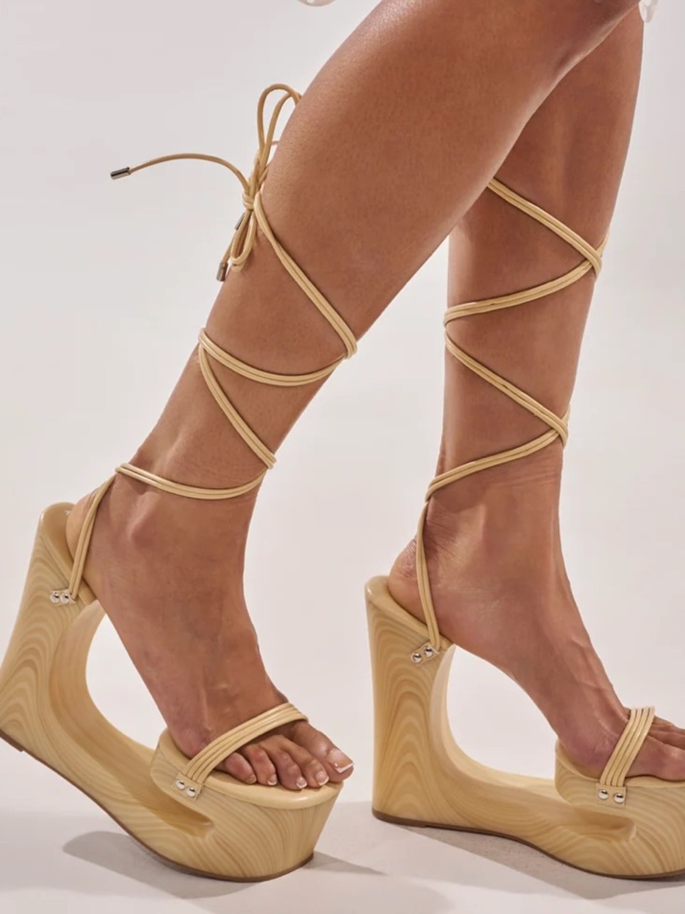 Lace-Up Tan Platform Wedge Sandals